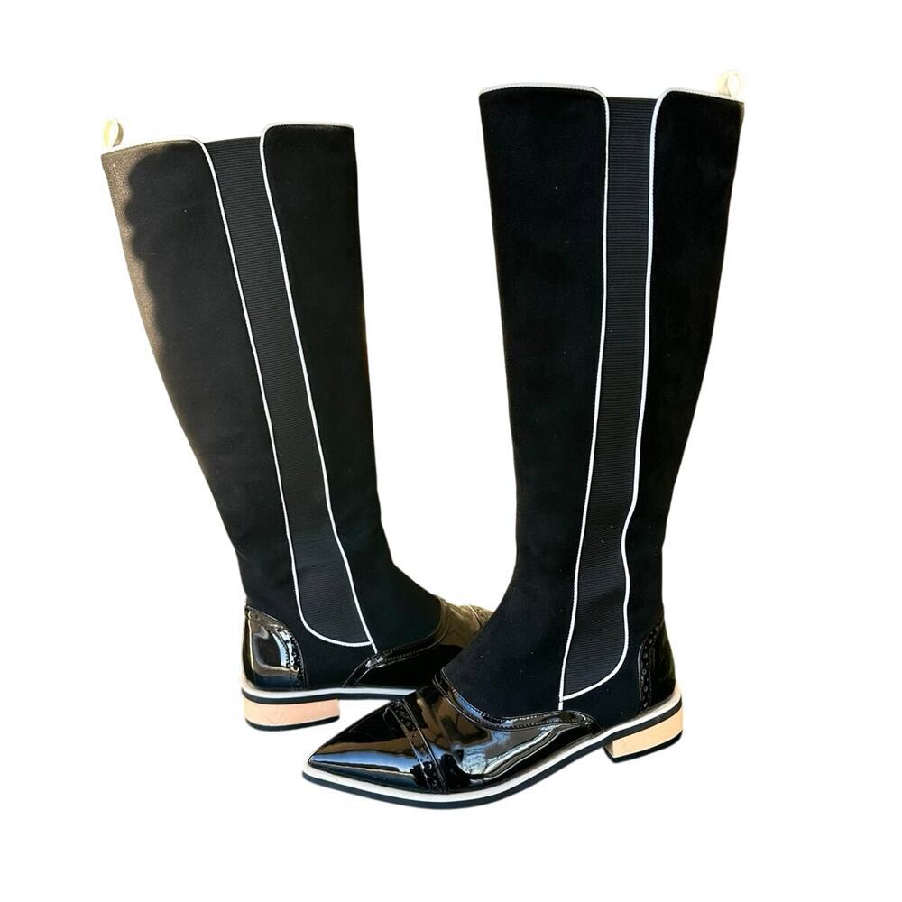 Lolita Paris Tall Patent‎ Leather Suede Boots Size 39 US Women’s 8 Black